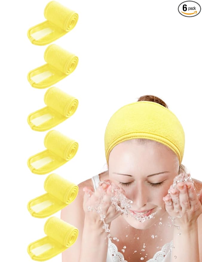 EUICAE Spa Head Wrap - Non-slip, Stretchable, Washable Makeup Headband for Face Wash & Facial Treatment - Sport Fits All - White (Yellow Lemon)