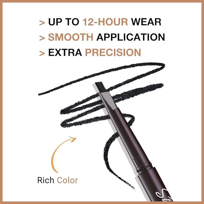 WanTuoluo Black Ultra-Fine Tip Eyebrow Pencils Pack for Women, 5Pcs Mechanical Precise Brow Pencil with Brush,Draws Tiny Brow Hairs, Defines, Fills Brows, Shapes, Contours, Combs, Waterproof (SET36-9)
