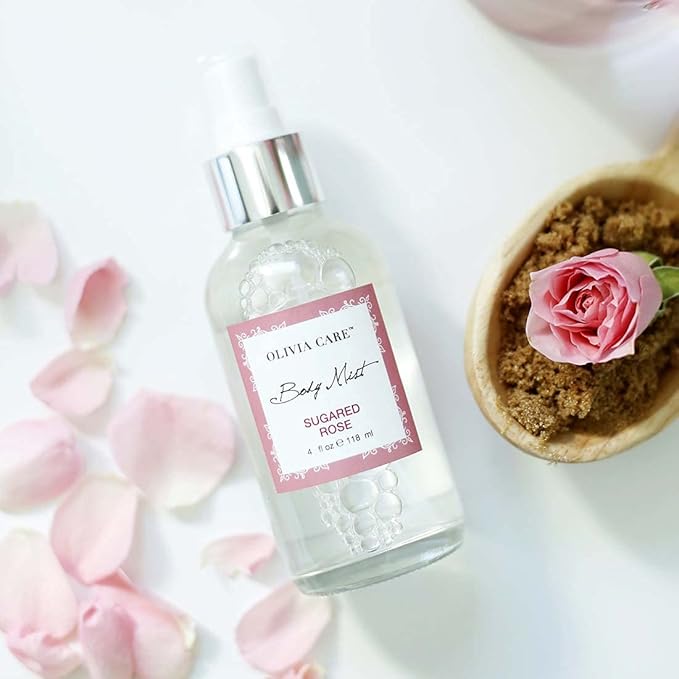 Olivia Care Body Mist Spray Made with Natural Sugared Rose Fragrance Scent - Refreshing, Soothing & Moisturizing - Eliminate Odor with Fresh Floral Aroma