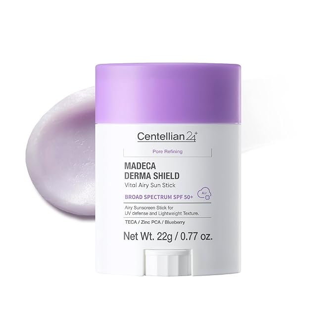CENTELLIAN 24 Madeca Derma Shield Vital Airy Sun Stick Broad Spectrum SPF50+ 0.77 fl oz – Sebum Control Primer Matte Sunscreen Stick for Oily Skin, Pore Care, Lightweight No White Cast UV Protection