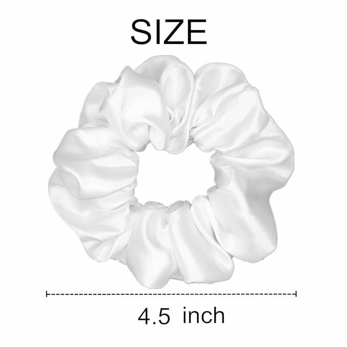 12 Pcs Satin Silk Scrunchies Soft Ties Fashion Bands Hair Bow Ropes Elastic Bracelet Ponytail Holders Accessories for Women and Girls (4.5 Inch, Pure White)