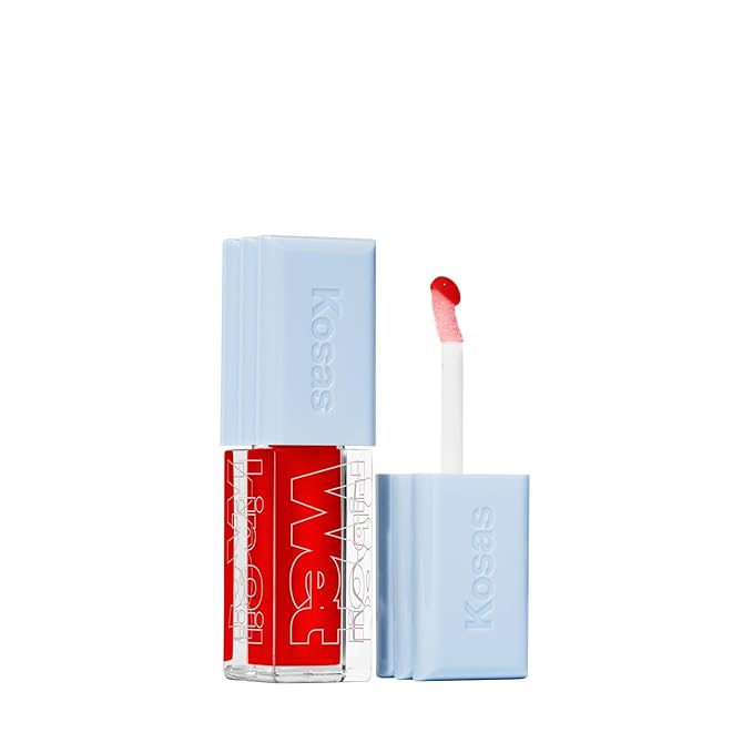Kosas Wet Lip Oil Gloss – Plumping Peptide Lip Treatment Gloss in Sheer Cherry Red, Hydrating with Hyaluronic Acid, Peptides & Plant Oils, Non-Sticky, Vegan, Clean Beauty Lip Gloss (Slushy) 0.15 oz