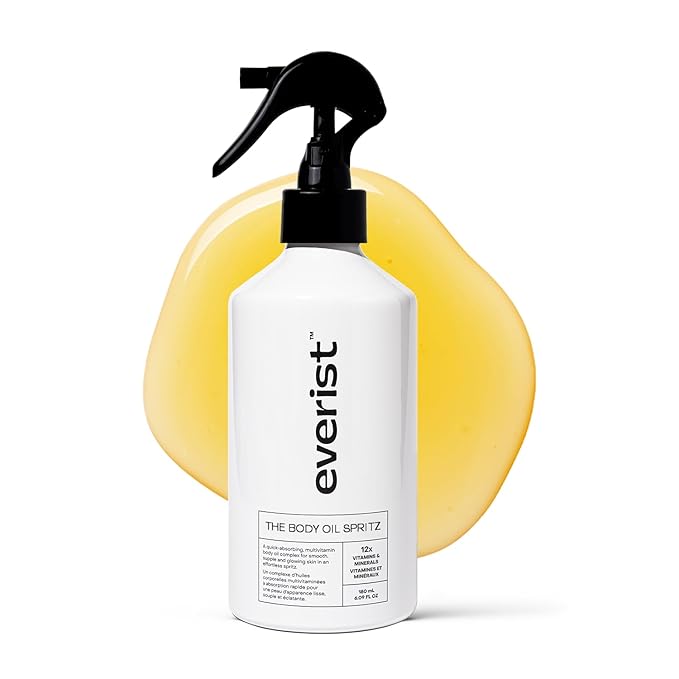 Everist Body Oil Spritz – Waterless Vitamin-Infused Dry Body Oil with Vitamin C & E, Lightweight Fast-Absorbing Spray for Glowing Skin – Shower-Safe Aluminum Bottle, 6.1 fl oz