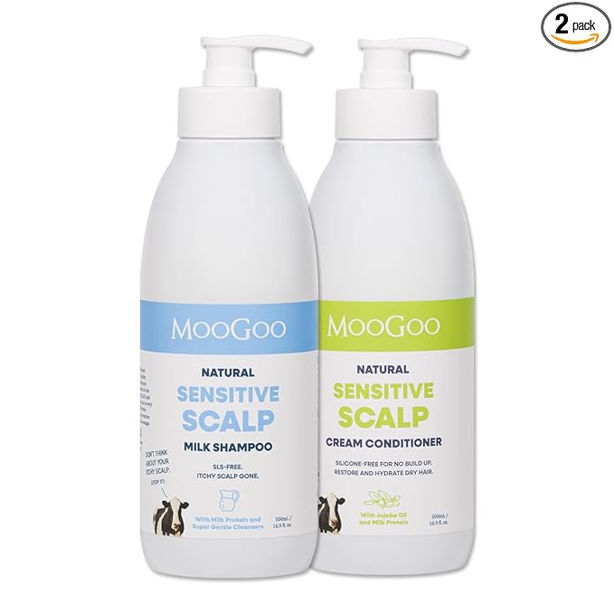 MooGoo Natural Milk Shampoo & Cream Conditioner Pack - For Itchy, Dry, Sensitive Scalps Prone to Eczema & Psoriasis – Sulphate-Free, Silicone-Free, Paraben-Free - 2x 16.9 fl oz