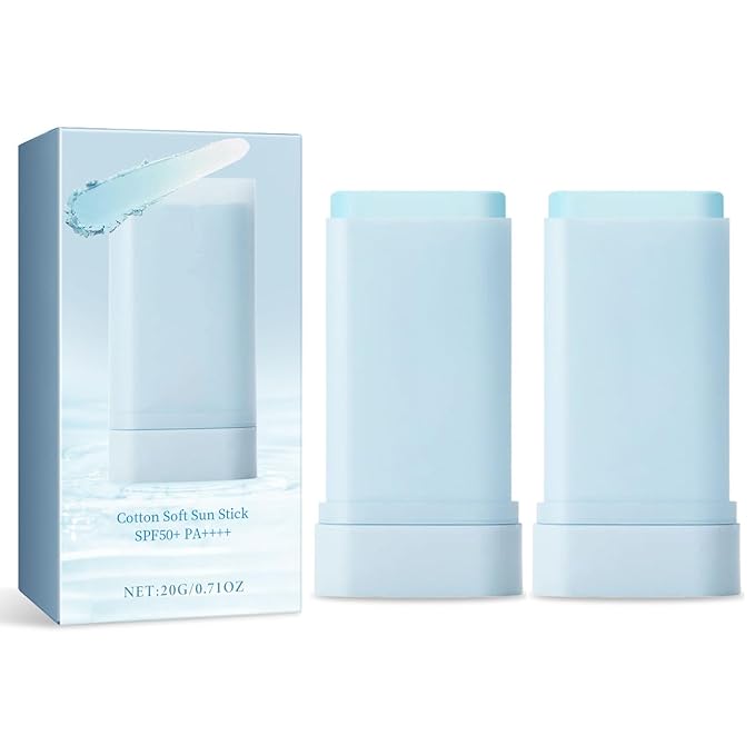 2PC Sheghy Cotton Soft Sun Stick SPF50+, Korean Skin Care Sunscreen Stick,Lightweight Hydrating Tinted Facial Sunscreen,Moisturizing Protector Solar Sunblock for Face and Body,Refreshing & Non-Greasy