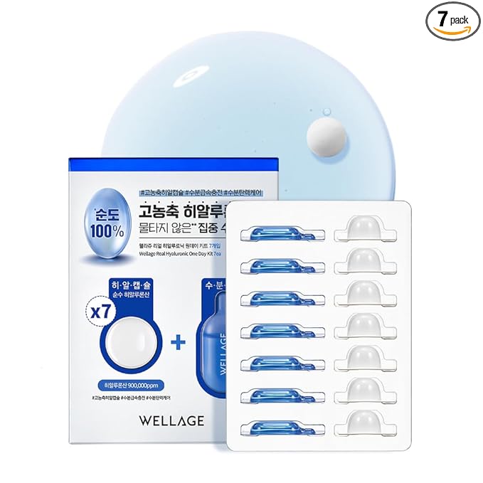 WELLAGE Real Hyaluronic Acid Hydrate One Day Kit Serum 7ea, Korean Beauty Secret Ampoule, High Concentration HA Ceramide 8 Herbal Extracts for Firming and Moisturizing Special Day Care