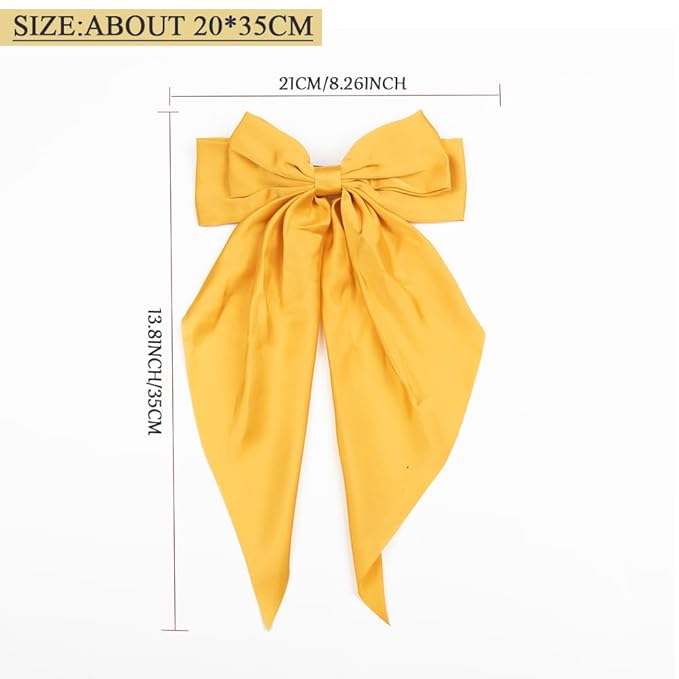 Silky Satin Oversized Long-tail Bow Clip, Large yellow Hair Bow for Women Girl, Hair Accessories with Long Tail, 1Pcs