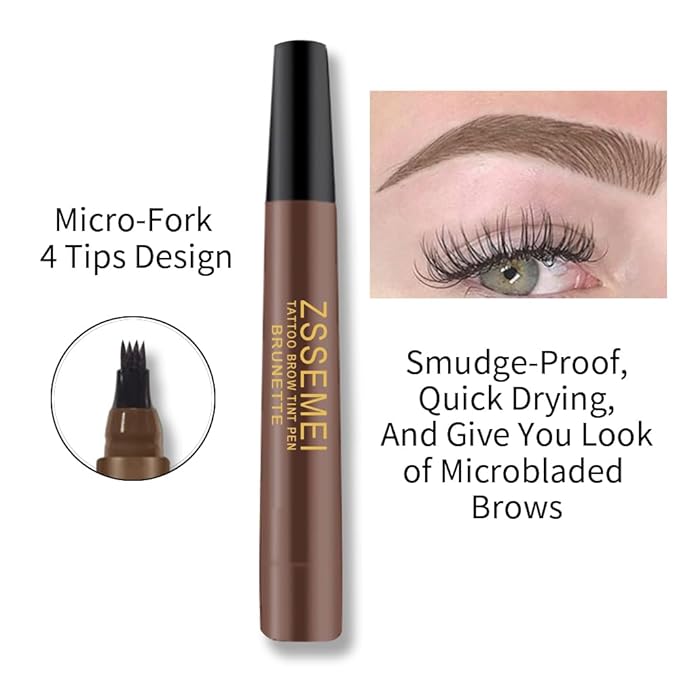 Waterproof Eyebrow Pen for Women - Microblading Tattoo Eye Brow Pencil, Long Lasting All Day, Creates Natural Looking (Brunette - 2 PCS)
