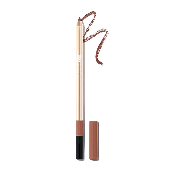 MAKE Beauty Continuum Lip Liner – Long Lasting Creamy Liner with Velvet Matte Finish – Includes Built-In Sharpener and Blending Brush – Highly Pigmented Warm Caramel Nude Lip Color – Shade, Elemental