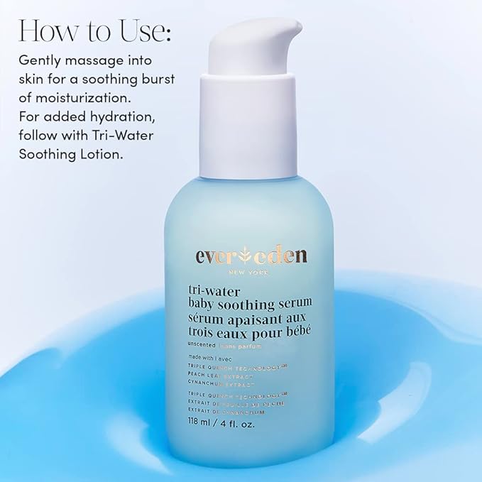Evereden Tri-Water Baby Serum, 4 fl oz, Fragrance-Free Serum for Newborn Care, Gentle Formula for Delicate Skin, Clean Vegan Ingredients, Non-Toxic Daily Baby Skincare