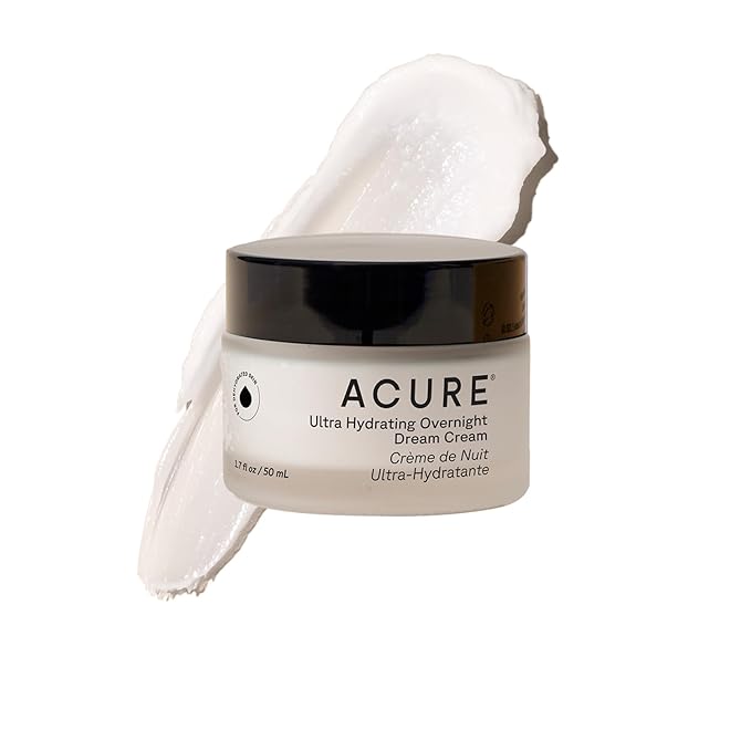 Acure Ultra Hydrating Overnight Dream Cream - Night Cream, Calming & Hydrating Face Moisturizer for Women & Men, Soothing Skincare Lotion w/ Melatonin & Hemp Seed Oil, Vegan, Cruelty Free - 1.7 fl oz