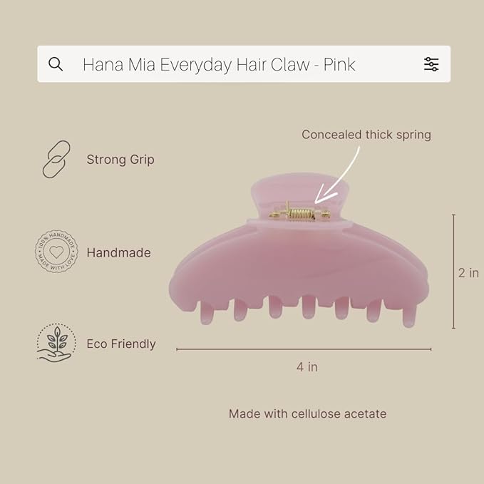 Luxury Pink Claw Clip for Women | Our Large 4 Inch Hair Clip Creates Beautiful Half Ups, Secure Updos & Chic Every Day Styles | Premium Acetate Claw with Secure Hold & Snag Free Teeth for Easy Styling