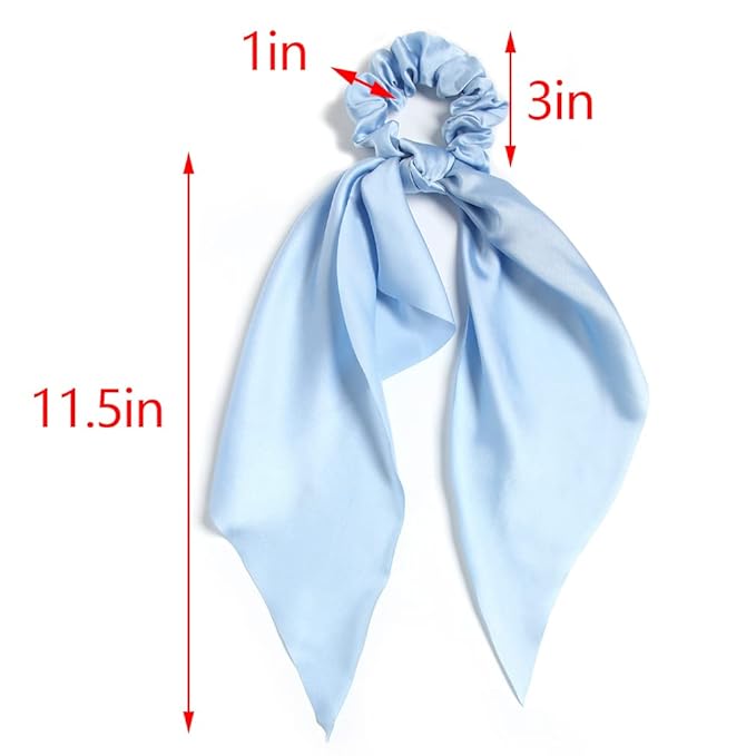 Pack of 2 Knotted Bow Hair Scrunchies Elastic Hair Scarf Hair Ties Bands Satin Hair Ribbon Scrunchy Ponytail Holder for Women and Girls,Hair Scarf Scrunchies with Tail, Hair Accessories (Light Blue)