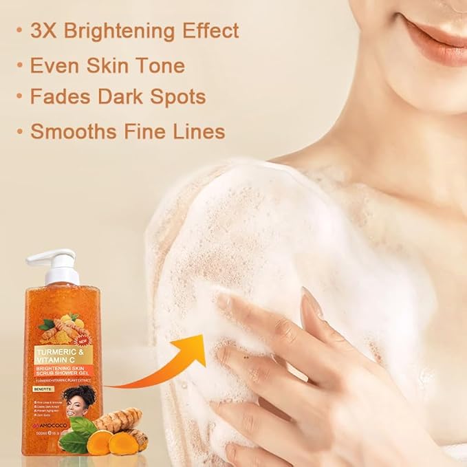 Turmeric Bar Soap & Turmeric Orange Vitamin C Body Wash with Cocoa Seed Exfoliant, Mattifying Scrub for Uneven Skin Texture, Body-Only Daily Use