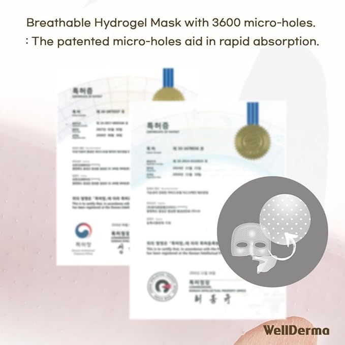 WELLDERMA Sapphire Collagen Impact Hydrogel Fitting Mask, 25g x 8 Sheets – Hydrating & Firming Micro-Hole Sheet Mask with Collagen Water 850,294ppm, Niacinamide & Peptides