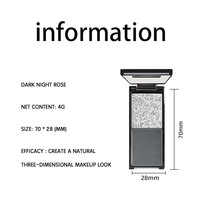 Silver Shimmer & Charcoal Black Matte Eyeshadow Palette, 2 Color Smokey Eye Shadow Smooth Blendable Long Lasting Cool Tone Mini Travel Eyeshadow Palette for Glam Party Looks 1#