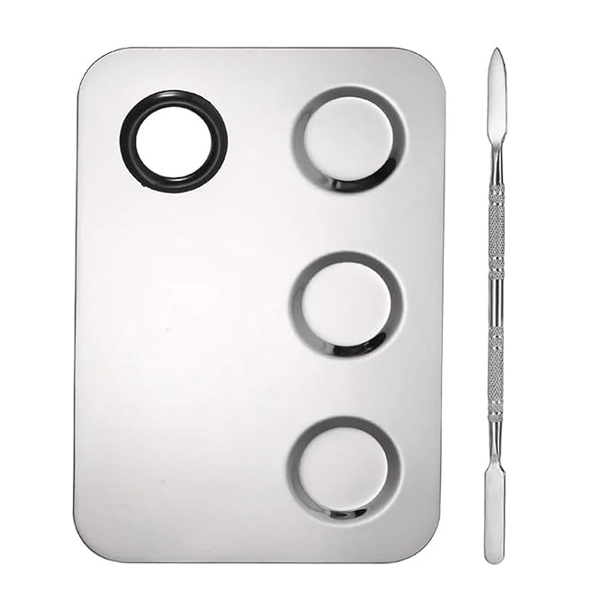 1 Set of Beauty Steel Cosmetic Square Four Holes Palette with Spatula, Multifunctional Makeup Plate Tray for Foundation Eye Shadow Mixing Tool (Square four hole color palette)