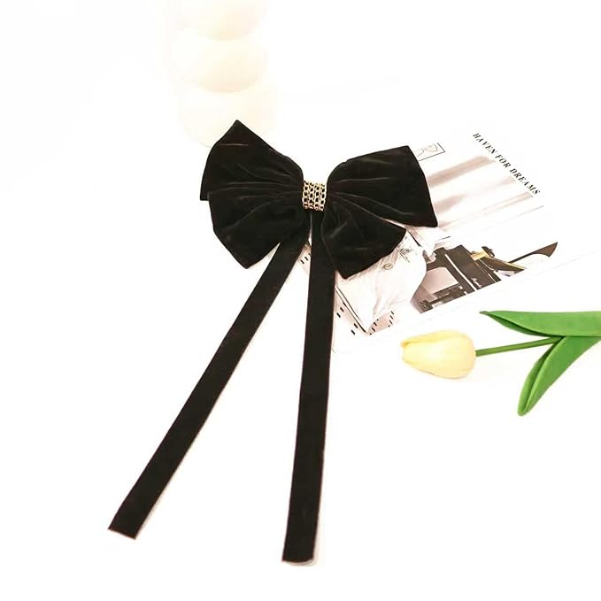 Black chain velvet large bow hair accessory, high-end hair clip with high-end feel, ribbon tassel spring hair clip, Christmas, parties, dates, etc