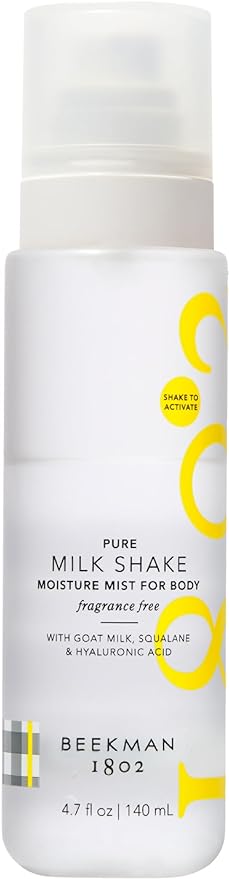 Beekman 1802 Milk Shake Hydrating Body Mist – Alcohol-Free Moisture with Goat Milk, Hyaluronic Acid & Squalane, Lightweight Skin Softening Spray for Sensitive Skin – Pure, 4.7 Fl Oz