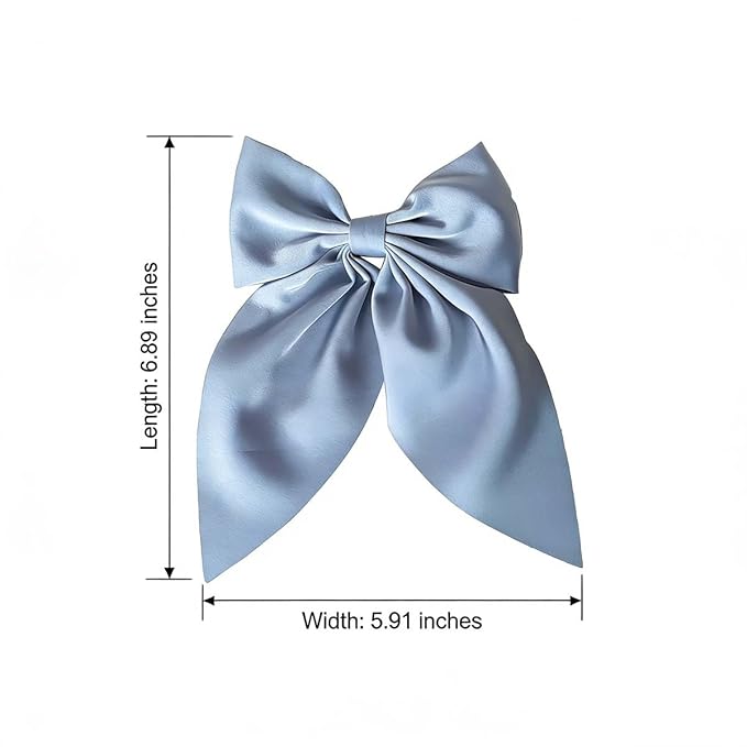 Light Blue Bows Hair Clips for Women - ZWENJIE Oversized Non-Slip Large Satin French Hair Clip Claw Accessory for Girls Thick/Thin Hair Barrettes for styling