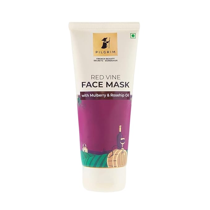 Pilgrim Red Vine Face Mask with Mulberry & Rosehip Oil | Wash-Off Mask for Clear, Smooth & Radiant Skin | Hydrating Formula for All Skin Types | Vegan & Cruelty-Free | 3.53 Oz (100g)