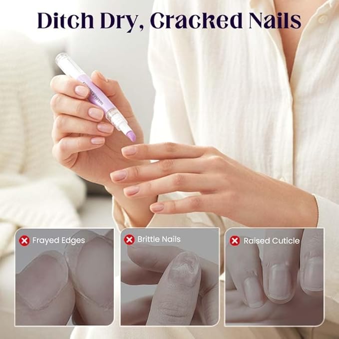 Cuticle Oil Pusher Pen – 2-in-1 Nail Care Tool with Ceramic Cuticle Pusher & Moisturizing Oil, Portable Nail & Hangnail Care Pen for Dry Cuticles & Daily Hand Beauty