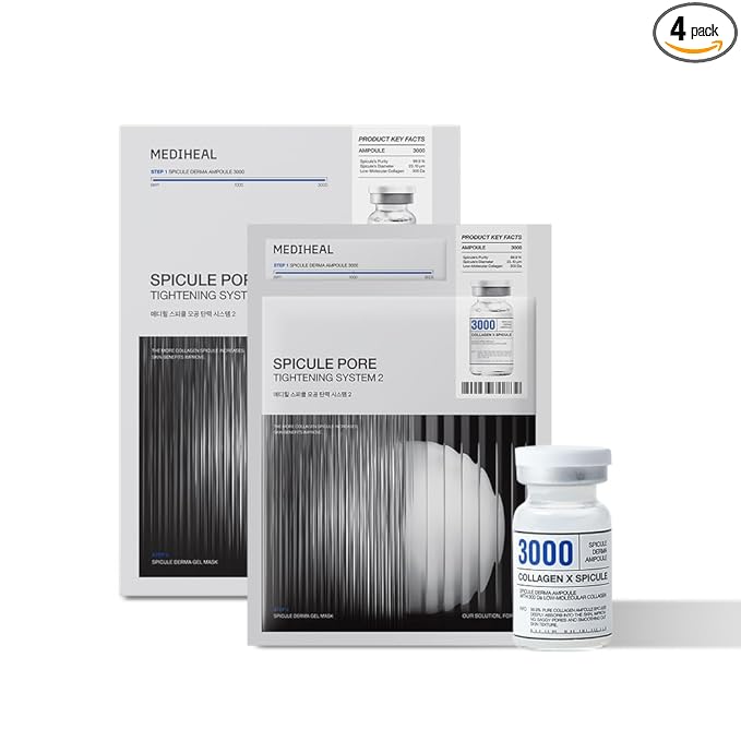 Mediheal Collagen Spicule 3000ppm Intensive Serum – Micro Needle Serum for Pore Care, Soothing & Skin Texture Improvement, 2-Step Pore Care Set,Collagen Spicule Ampoule and Gel Mask Set,4 pcs
