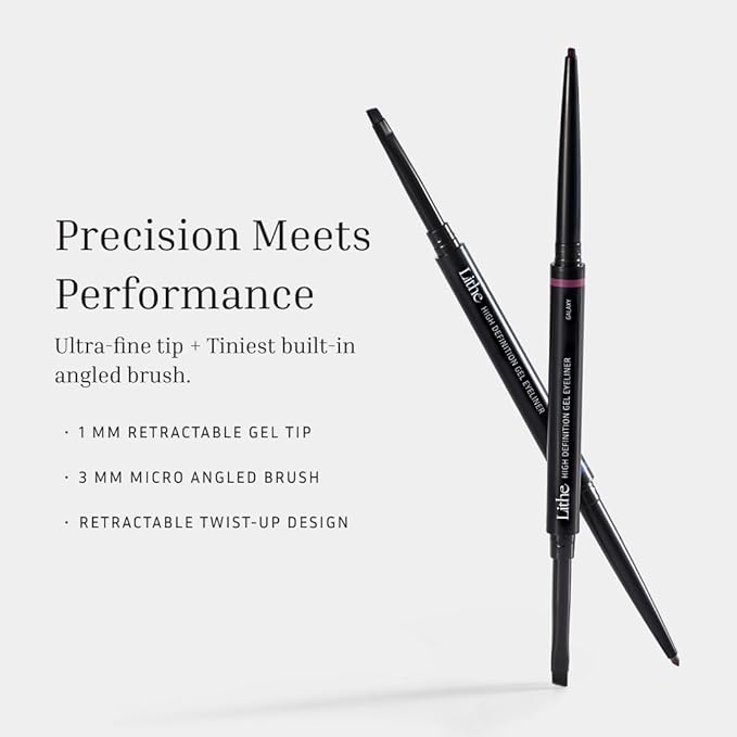 LITHE BEAUTY Smudge-Proof Gel Eyeliner Pencil Set, Long Wear Retractable Eyeliner with Ultra Thin Tip & Angled Brush, High Definition Vegan Makeup Duo in Shades Blueprint and Galaxy
