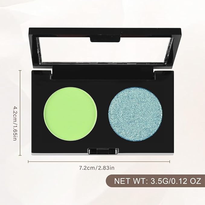Duo Eye Shadow Palette，Green Matte +Blue Glitter Eyeshadow for Eye Makeup，Easy Application， Natural Eye Looks，Smooth, Blendable，Highly Pigmented，Vegan & Cruelty-Free ，Makeup Kit for woman