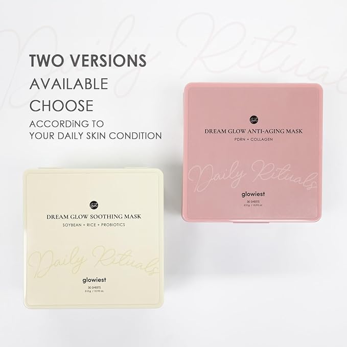 glowiest Dream Glow Slow Aging Sheet Mask(30sheets) | PDRN + 500Da French Collagen | Niacinamide, Peptides, Hyaluronic Acids | Firming & Hydrating Face Mask | Korean Skincare