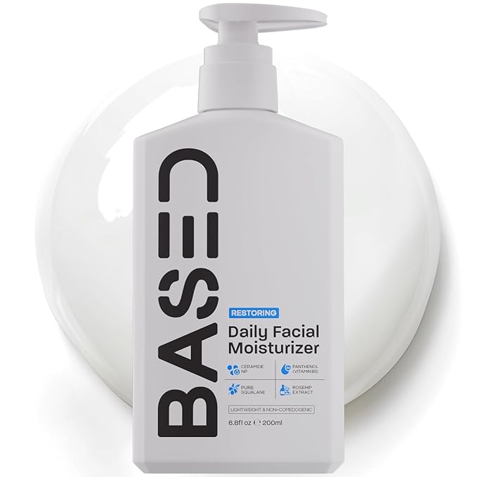 BASED Men's Daily Face Moisturizer - Daily Facial Moisturizer with Squalane & Rosehip Oil - Helps Strengthen Skin Barrier - All Skin Types (6.8 Fl Oz Pack of 1)