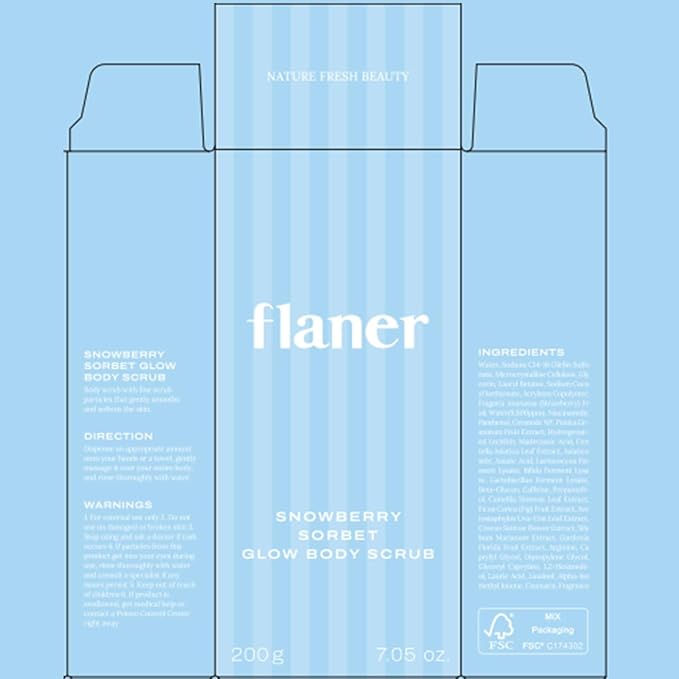 FLANER Snowberry Sorbet Glow Body Scrub – Gentle Exfoliating Scrub, Brightening & Hydrating Formula with 9,800ppm of White Strawberry Water and Niacinamide, Korean Body Wash for Silky Soft Skin