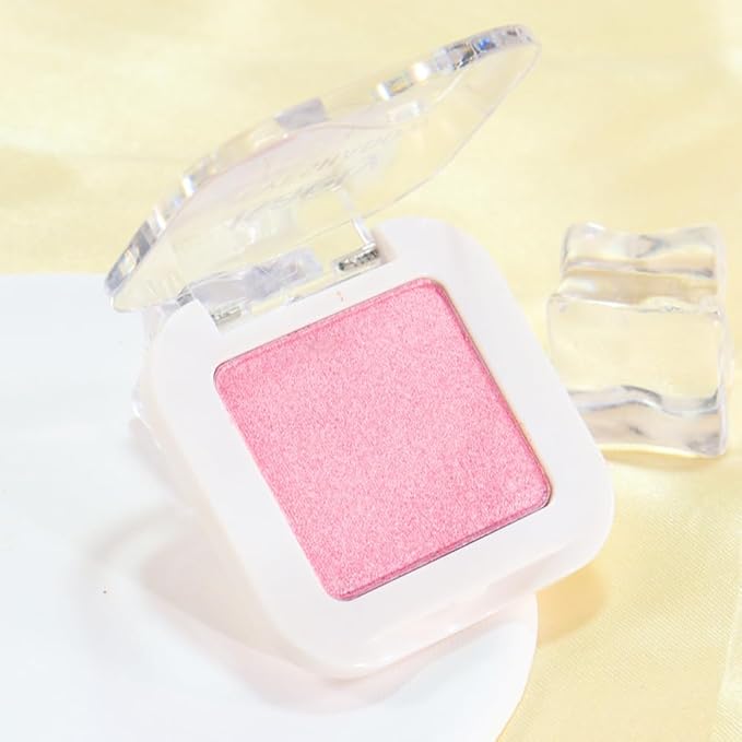 Pink Single Eyeshadow Palette Makeup, Bright Light Pink Rose Glitter Shimmer Sparkle Cream Eye Shadow Palette Makeup for Older Women, High Pigment Waterproof Monochrome Mini Eyeshadow