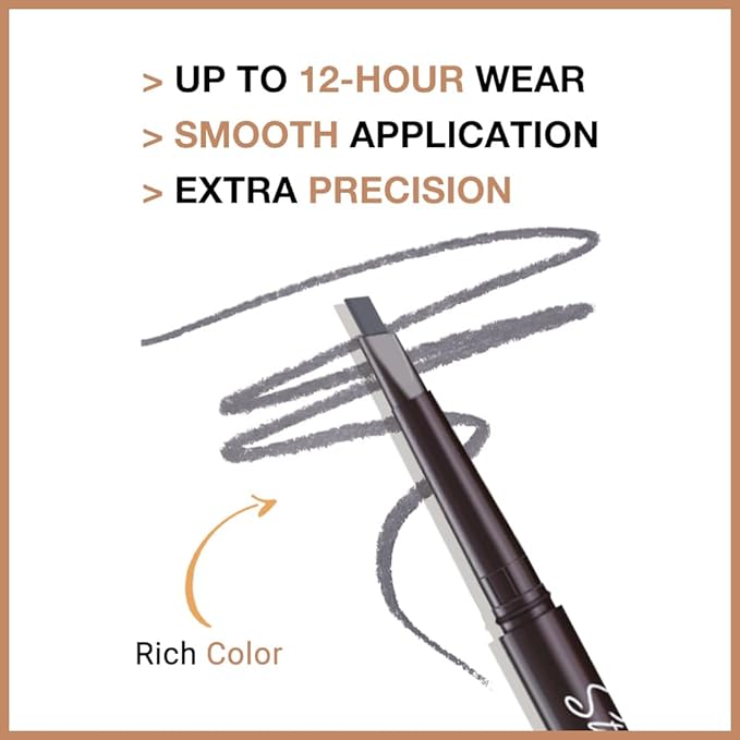 WanTuoluo Retractable Eyebrow Pencils for Women, Waterproof Ash Gray Eye Brow Pen Brow Brush for Eye Makeup, Dual-Sided Soft Ultimate Definer Pencils, Fine Tip lapiz de cejas