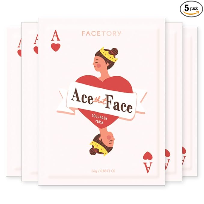 FACETORY K Beauty Face Mask Skin Care - ACE THAT FACE FIRMING COLLAGEN Sheet Mask with Collagen & Mushroom Extract | Collagen Face Mask Plumping Glowing Skin (5 Pack)