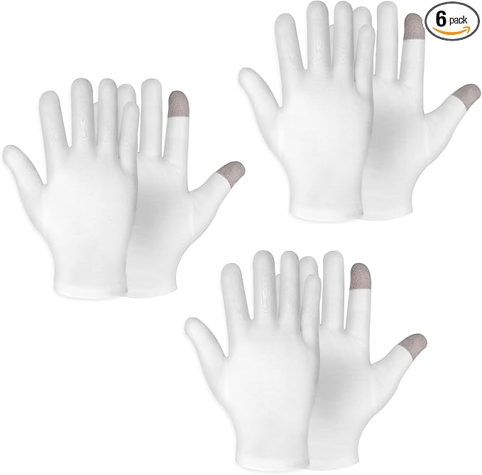 Sibba 3 Pairs Touch Screen Moisturizing Gloves White Cotton Moisturizing Gloves Overnight Bedtime Heal Eczema Sleeping Lotion Hand Spa Treatment Gloves Repair Rough Cracked Dry Chapped Hands Skin