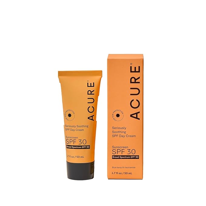 Acure Seriously Soothing SPF 30 Day Cream - Face Moisturizer with SPF 30, Anti Aging Zinc Oxide Sunscreen, Reef-Safe Face Cream, Daily Facial Care for Women & Men with Niacinamide, Vegan - 1.7 fl oz