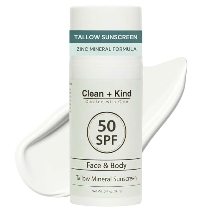 Tallow Sunscreen SPF 50 — Travel Size Mineral Sport Sunblock, Non-Nano Zinc Oxide, Reef-Safe, 80 Min Water-Resistant Body Protection (3.4 oz)