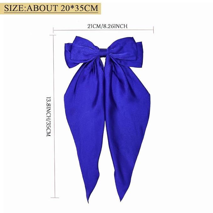 Silky Satin Oversized Long-tail Bow Clip, Large Blue Hair Bow for Women Girl, Hair Accessories with Long Tail, 1Pcs Blue