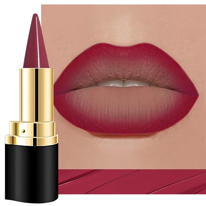 evpct Wine Red Gradient Matte Lipstick Lip Liner Crayon Combo Pencil Set for Women Long Lasting Waterproof, Plum Red Matte Cream Lip Liner and Lipstick Combo Makeup Set, Flawless Gradual Ombre Effect