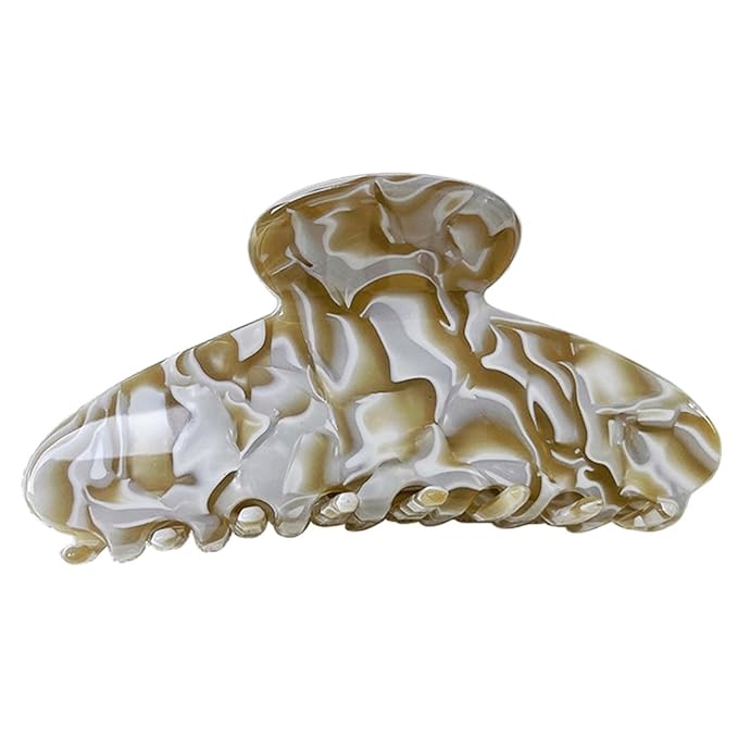 Wenlly large tortoise shell claw clip, marble non-slip strong hair barrettes, 4.1 Inch cellulose acetate hair claw clips, beige