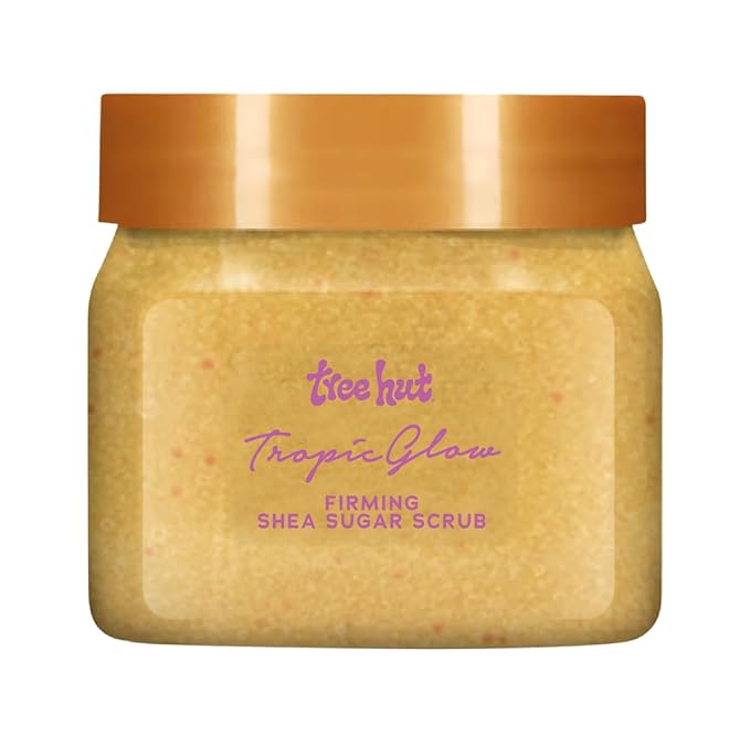 Tree Hut Mini Tropic Glow Shea Sugar Scrub, Exfoliating & Hydrating Body Scrub with Shea Butter & Essential Oils, Smooth Skin, For All Skin Types, Vegan, Travel Size, 3.4 oz