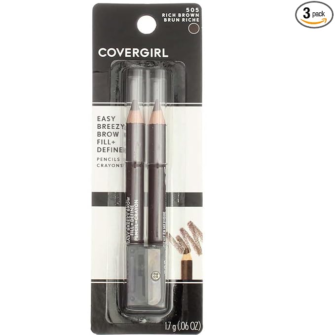 CoverGirl Easy Breezy Brow, Fill+Define Pencils [505] Rich Brown 2 ea ( Pack of 3)
