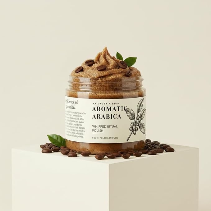 Nature Skin Shop Aromatic Coffee Whipped Sugar Scrub, 8oz Foaming Body Polish for Exfoliating & Energizing Skin, with Natural Coffee Grounds
