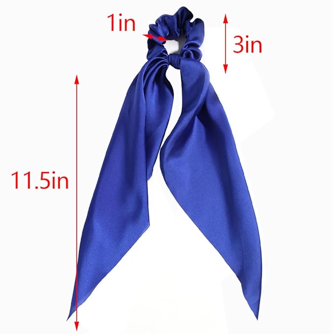 Pack of 2 Knotted Bow Hair Scrunchies Elastic Hair Scarf Hair Ties Bands Satin Hair Ribbon Scrunchy Ponytail Holder for Women and Girls,Hair Scarf Scrunchies,Hair Accessories (Royal Blue)
