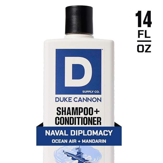Duke Cannon Supply Co. 2-in-1 Hair Wash - Masculine Scent - Gentle Cleansing Hair Wash For Men - Stimulating Hair Shampoo & Conditioner - Strengthens Hair - Naval Diplomacy - 2 Pack (14 oz)