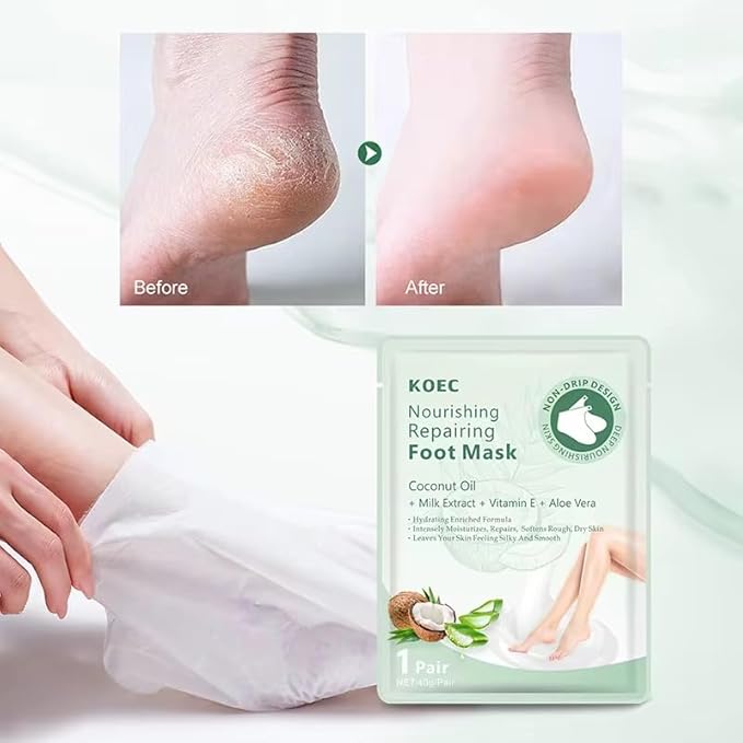 (2-Packs) Instant Repair Ultra Hydrating Foot Mask + Vitamin E, Aloe Vera, Milk Extract & 5 other Herbs | Super Moisturising & Hydrates Cracked Heels Peel Off Dead Skin | Baby Soft Feets