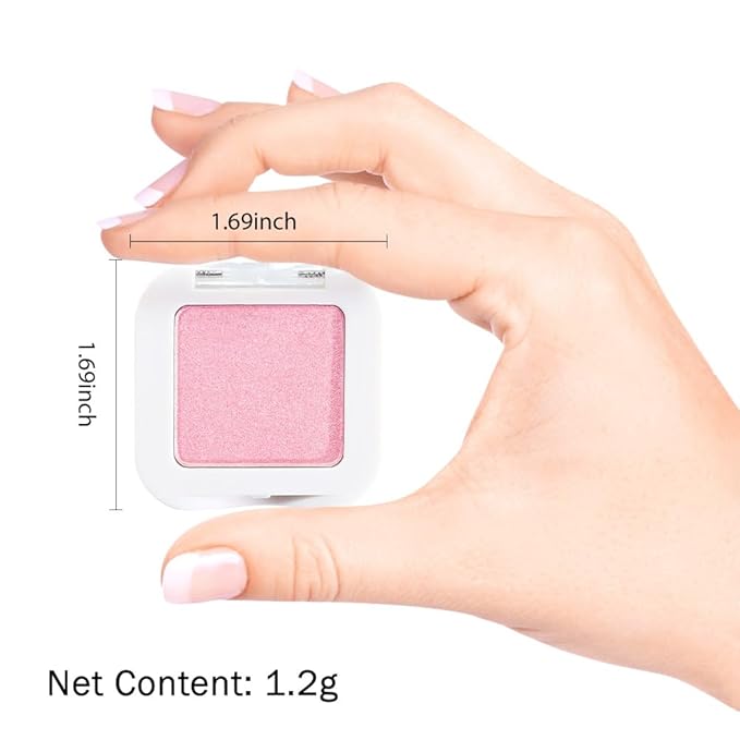 Pink Single Eyeshadow Palette Makeup, Bright Light Pink Rose Glitter Shimmer Sparkle Cream Eye Shadow Palette Makeup for Older Women, High Pigment Waterproof Monochrome Mini Eyeshadow