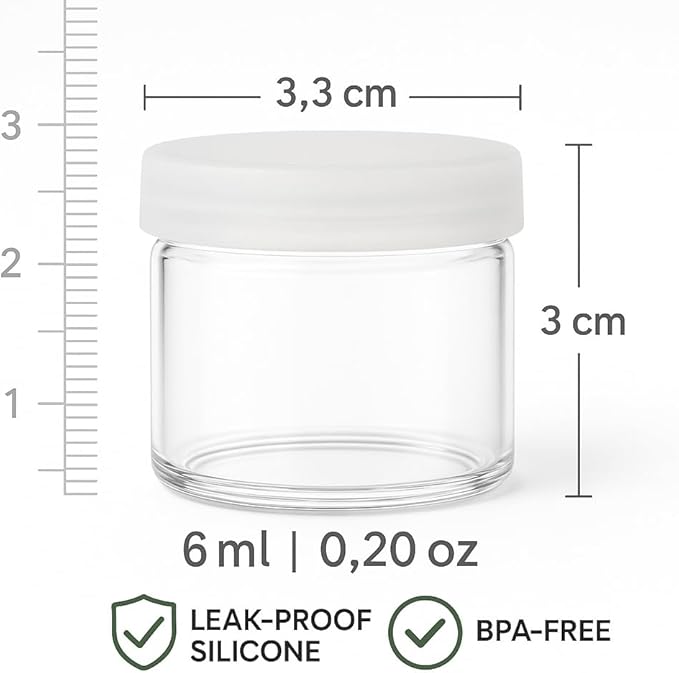 Oil Slick 200 Pack 6ml Glass Concentrate Jars with Silicone Lids - Airtight No-Neck Wax Containers for Dab, Extract, Cosmetic, Lip Balm Storage