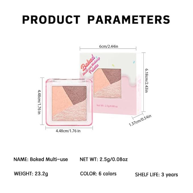 Neutral Pink Brown Shimmer Baked Eyeshadow Palette, 3 Color High Pigment Blendable Smooth Eye Shadow Makeup for Older Women, Travel Mini Palette Suitable for All Eye Shapes Vegan & Cruelty-Free 01#